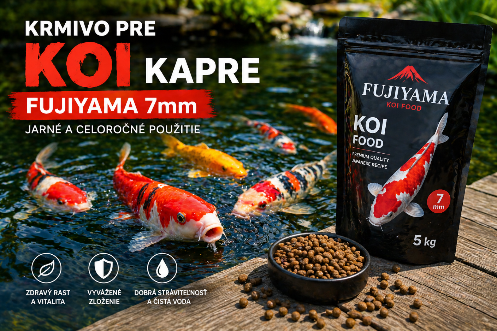 Krmivo pre KOI kapre FUJIYAMA 7mm – ideálne riešenie na jar aj celoročné kŕmenie